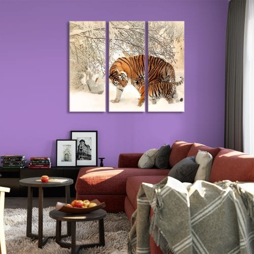 Tiger Family in Snow - Beautiful Home Décor | Unique Canvas